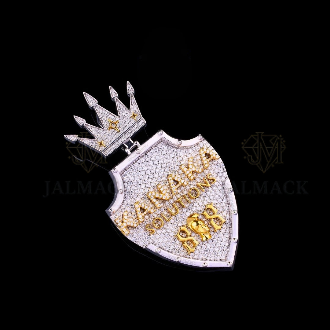ANAYA Solutions Crown Shield Moissanite Pendant VVS1 D Color Fully Iced Out