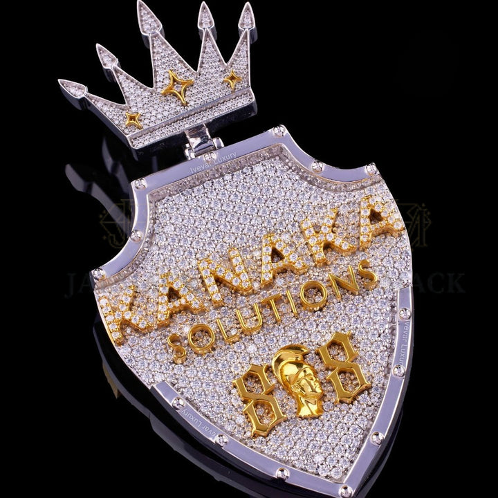 ANAYA Solutions Crown Shield Moissanite Pendant VVS1 D Color Fully Iced Out