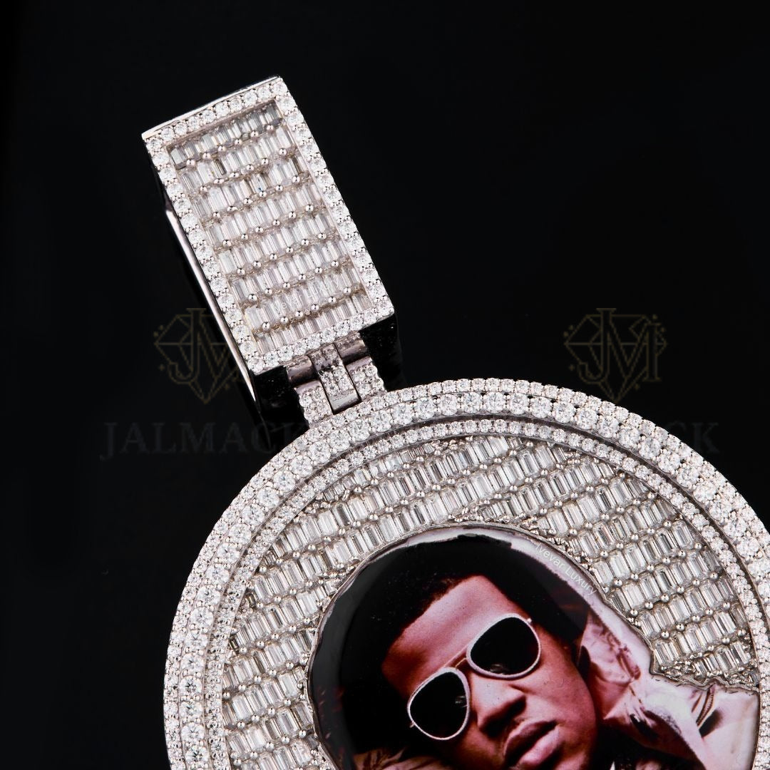 Personalized Baguette Photo Moissanite Medallion VVS1 D Color Fully Iced Out