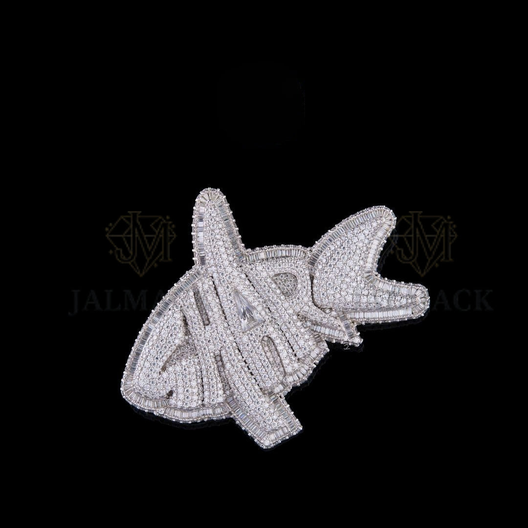 Custom Winged Monogram Moissanite Pendant VVS1 D Color Fully Iced Out