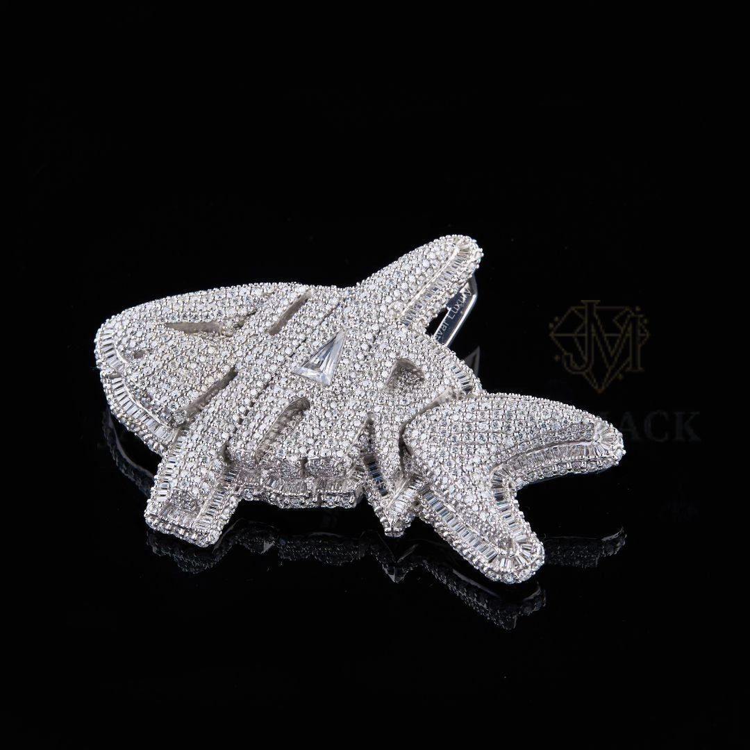 Custom Winged Monogram Moissanite Pendant VVS1 D Color Fully Iced Out