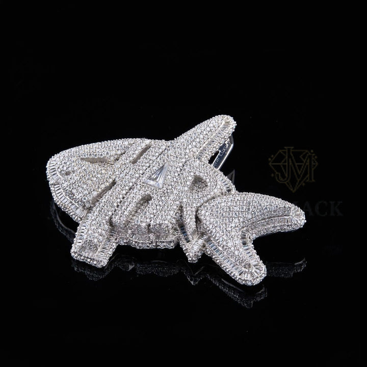 Custom Winged Monogram Moissanite Pendant VVS1 D Color Fully Iced Out