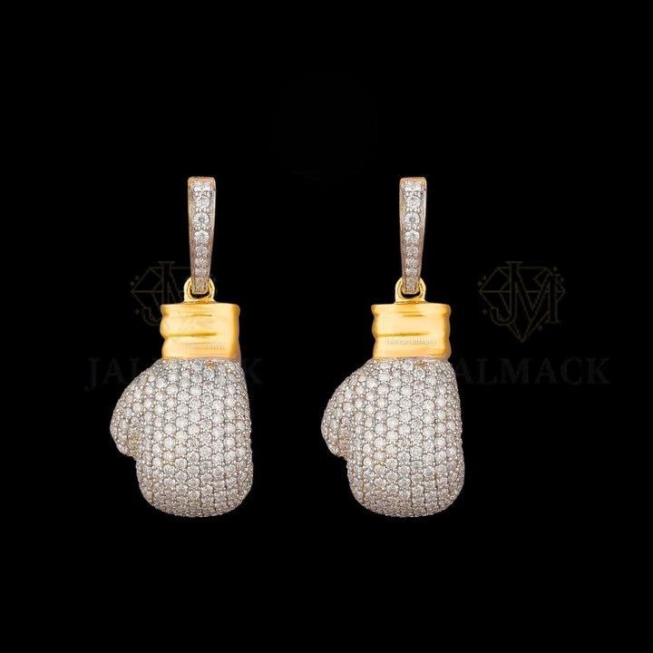 Two-Tone Boxing Glove Moissanite Pendant Pair VVS1 D Color Fully Iced Out