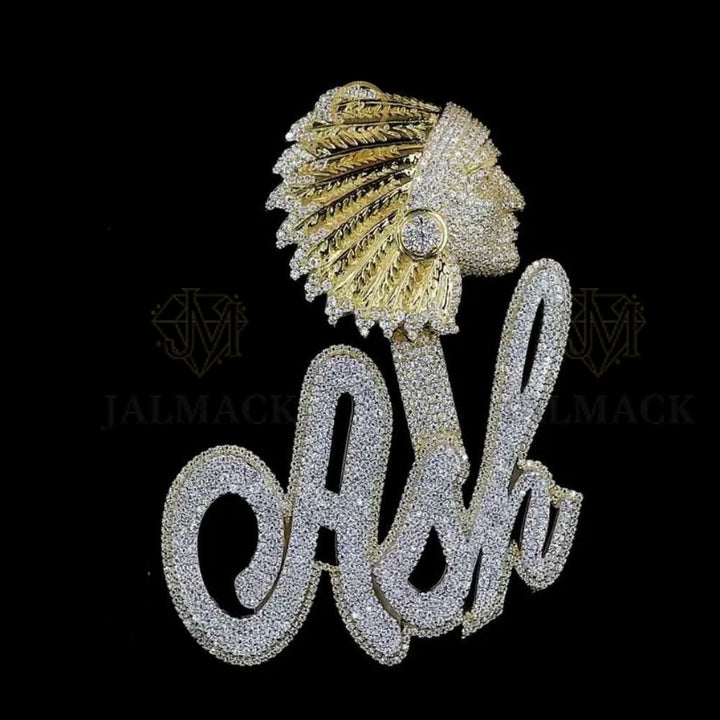 Ash Feathered Headdress Moissanite Name Pendant VVS1 D Color Fully Iced Out