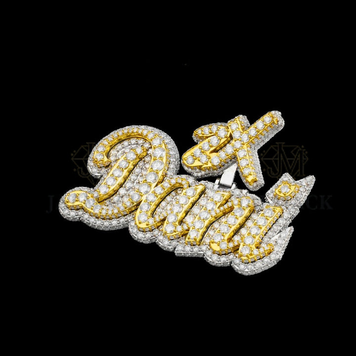 Custom Two-Tone Script Name Moissanite Pendant VVS1 D Color Fully Iced Out