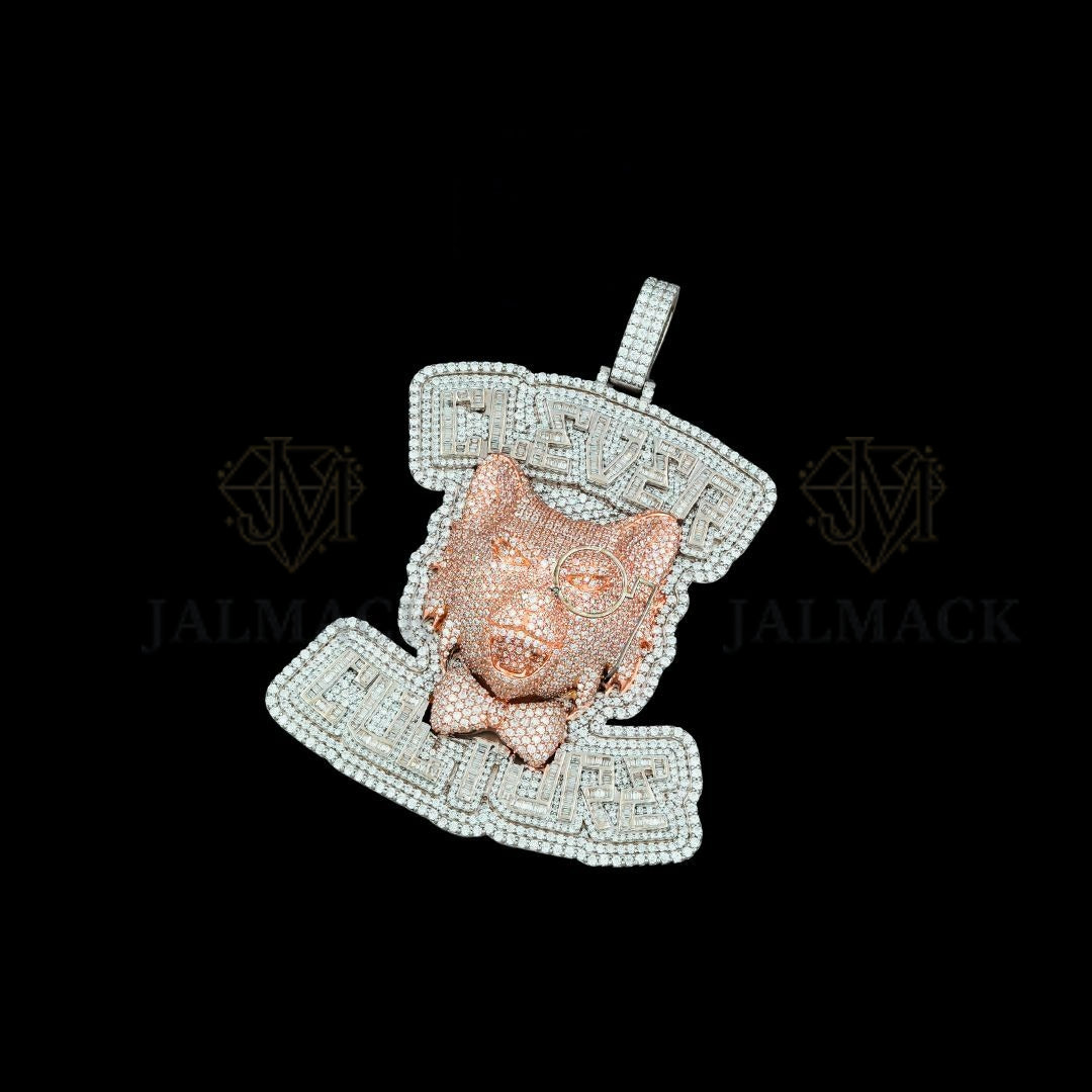 Two-Tone Bulldog Moissanite Logo Pendant VVS1 D Color Fully Iced Out
