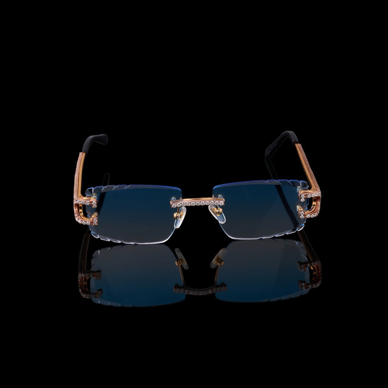 Luxury Rimless Blue Lens Diamond Sunglasses VVS1 D Color