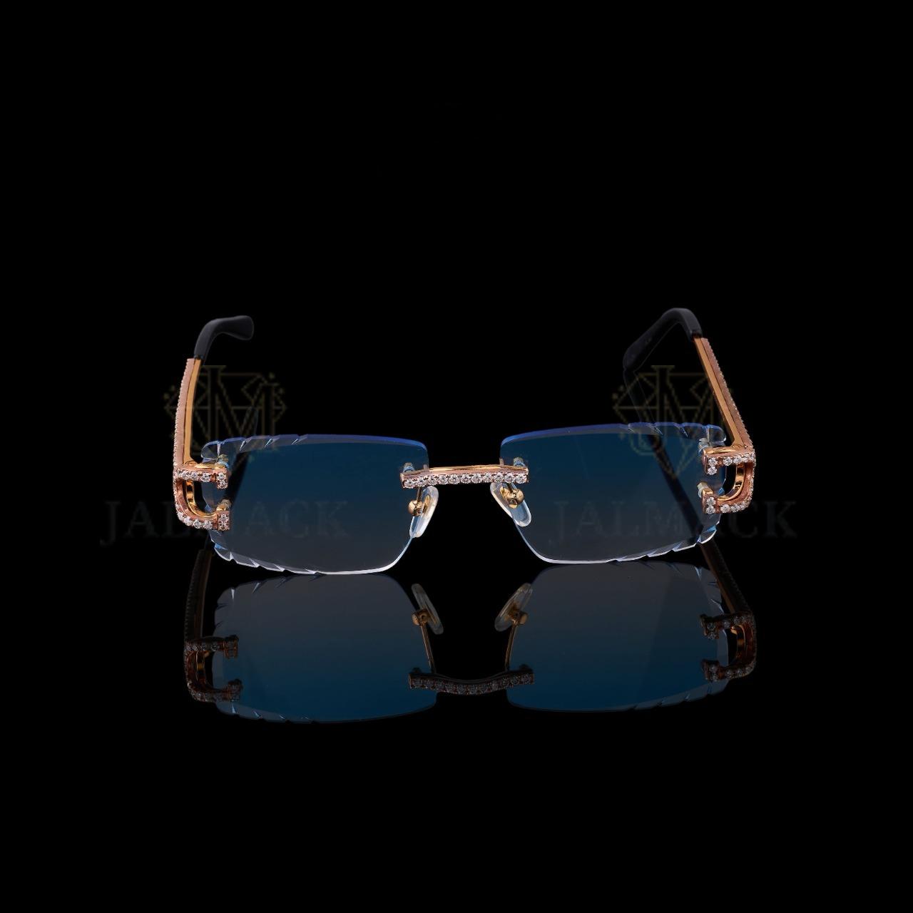 Luxury Rimless Blue Lens Diamond Sunglasses VVS1 D Color