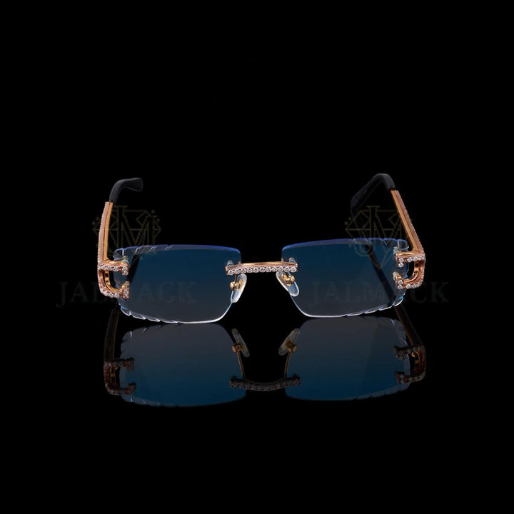 Luxury Rimless Blue Lens Diamond Sunglasses VVS1 D Color