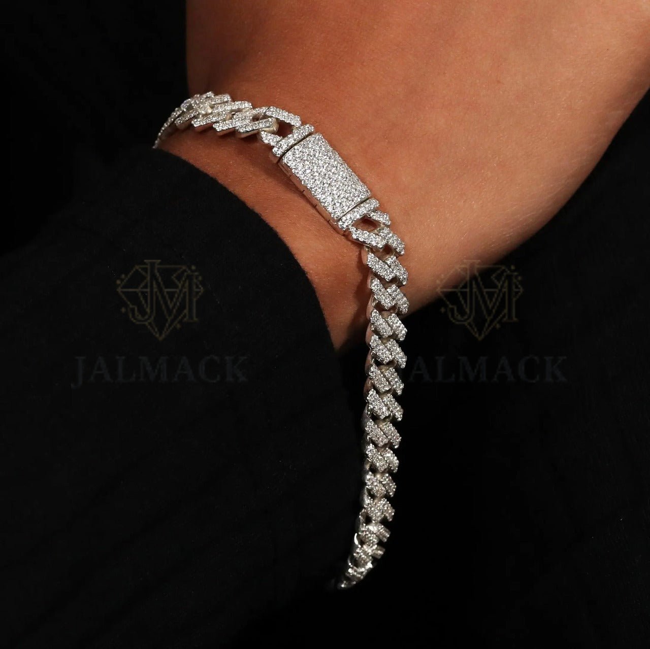 Silver VVS1 Moissanite Cuban Link Bracelet Fully Iced Out