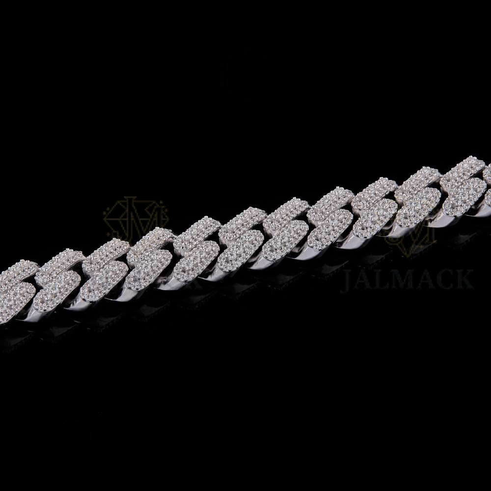 Fully Iced-Out Moissanite Cuban Bracelet VVS1 D Color Silver