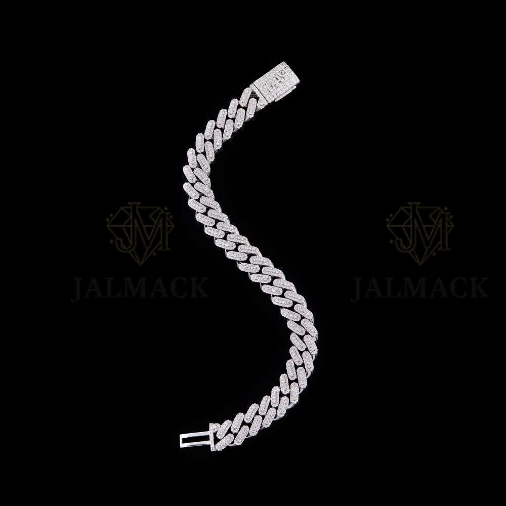 Fully Iced-Out Moissanite Cuban Bracelet VVS1 D Color Silver