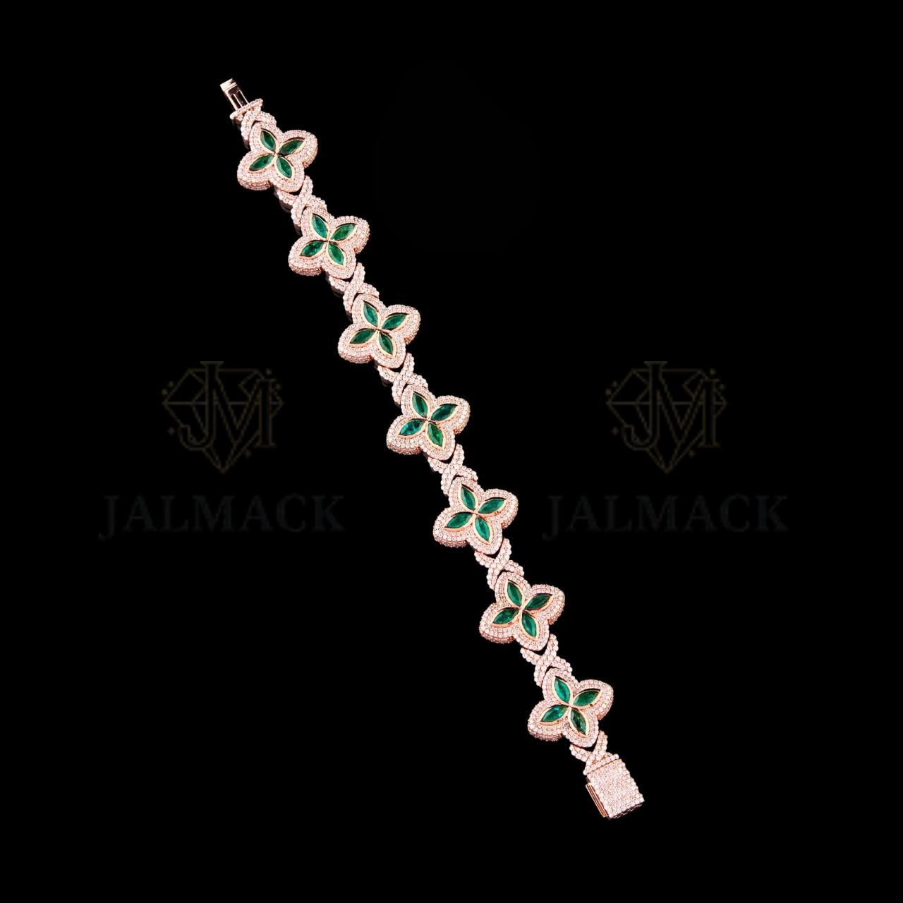 Rose Gold Green Clover Moissanite Bracelet Fully Iced Out