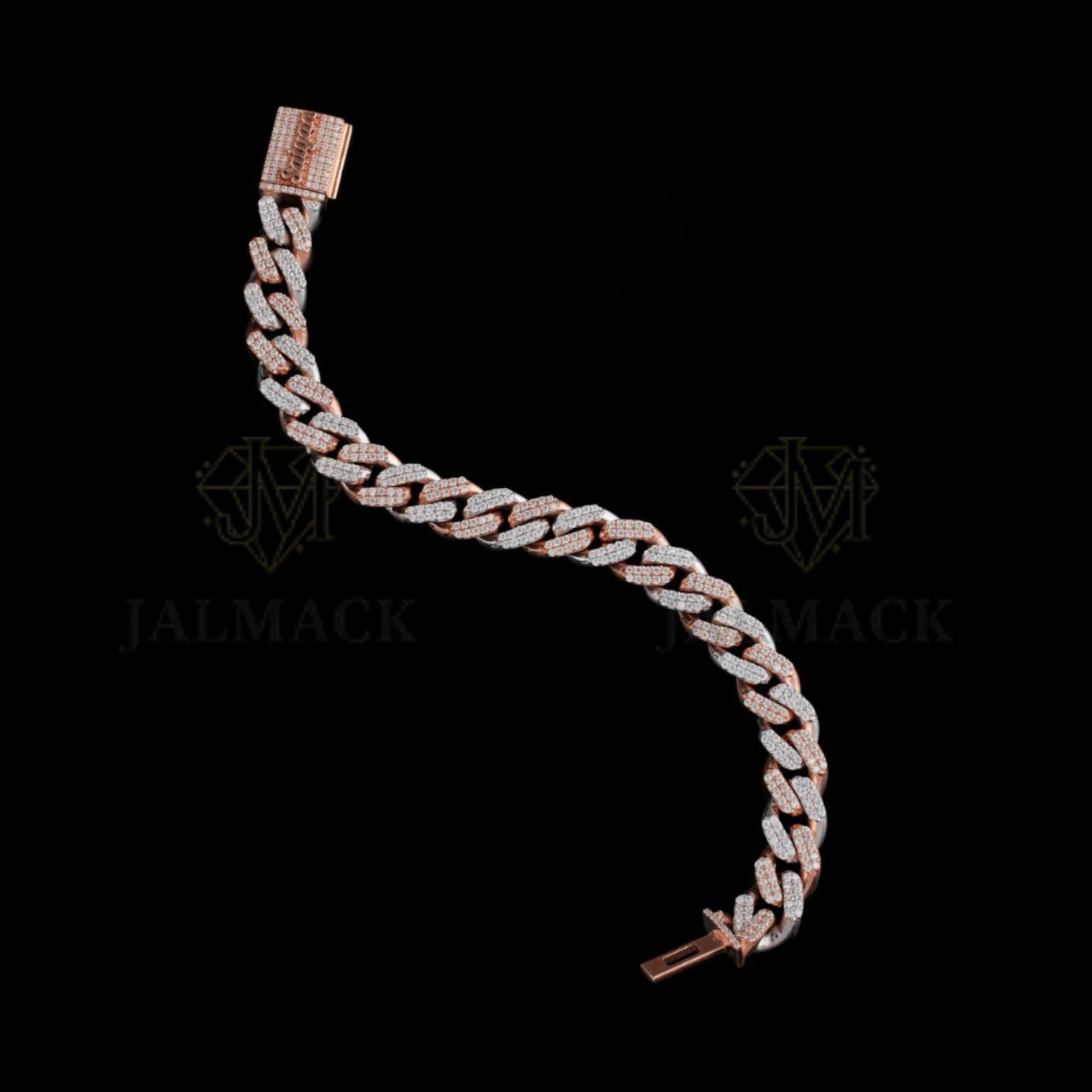 Two-Tone Rose Gold Silver Moissanite Cuban Bracelet Fully Iced Out