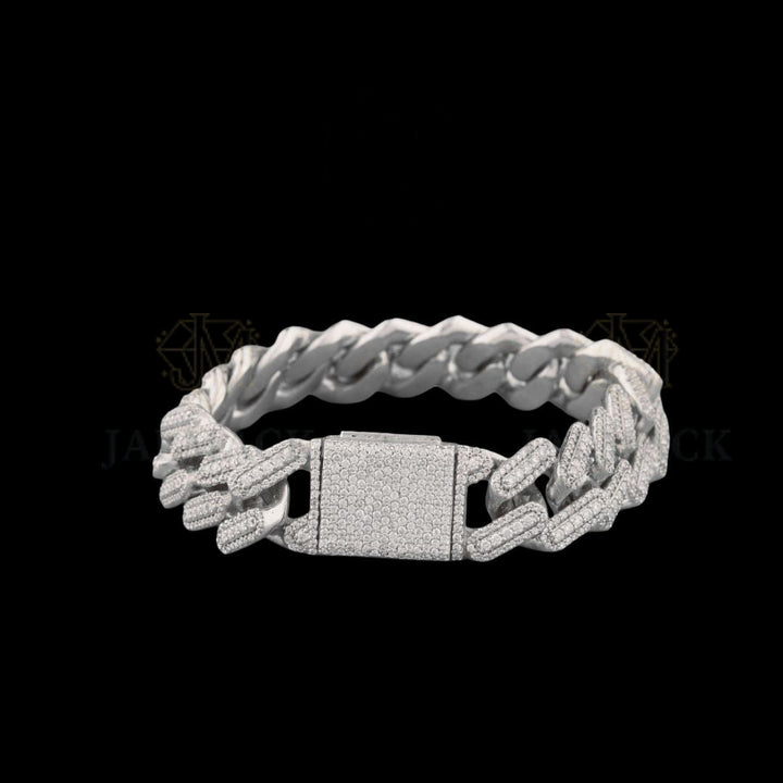Silver Moissanite Cuban Link Bracelet VVS1 D Color Fully Iced Out