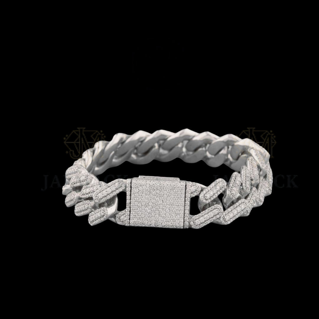 Luxury Silver Moissanite Cuban Link Bracelet VVS1 Fully Iced Out