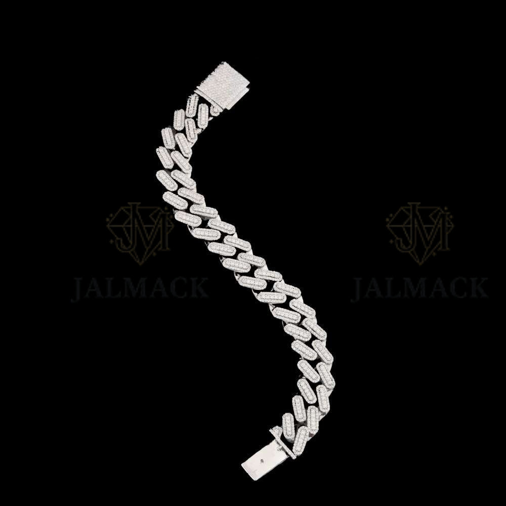 Luxury Silver Moissanite Cuban Link Bracelet VVS1 Fully Iced Out