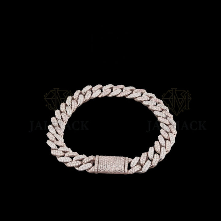 Rose Gold Moissanite Cuban Link Bracelet VVS1 D Color Fully Iced Out