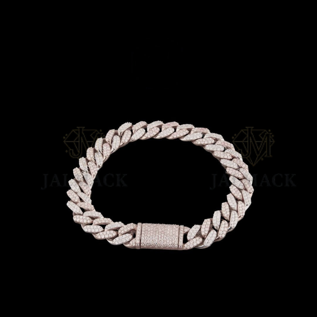 Silver Moissanite Cuban Link Bracelet VVS1 D Color Fully Iced Out