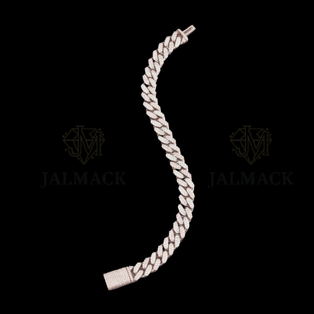 Silver Moissanite Cuban Link Bracelet VVS1 D Color Fully Iced Out
