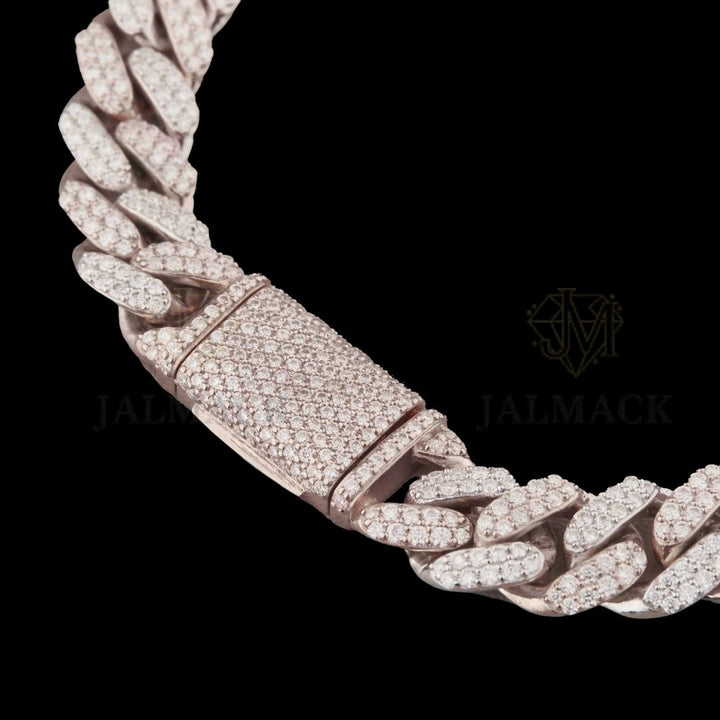 Rose Gold Moissanite Cuban Link Bracelet VVS1 D Color Fully Iced Out