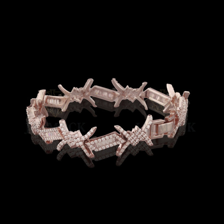 Rose Gold Barbed Wire Baguette Moissanite Bracelet VVS1