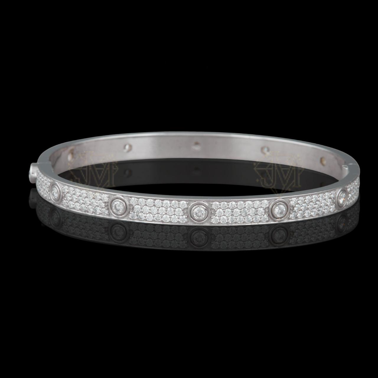 Silver Moissanite Screw Motif Bangle VVS1 D Color Fully Iced Out