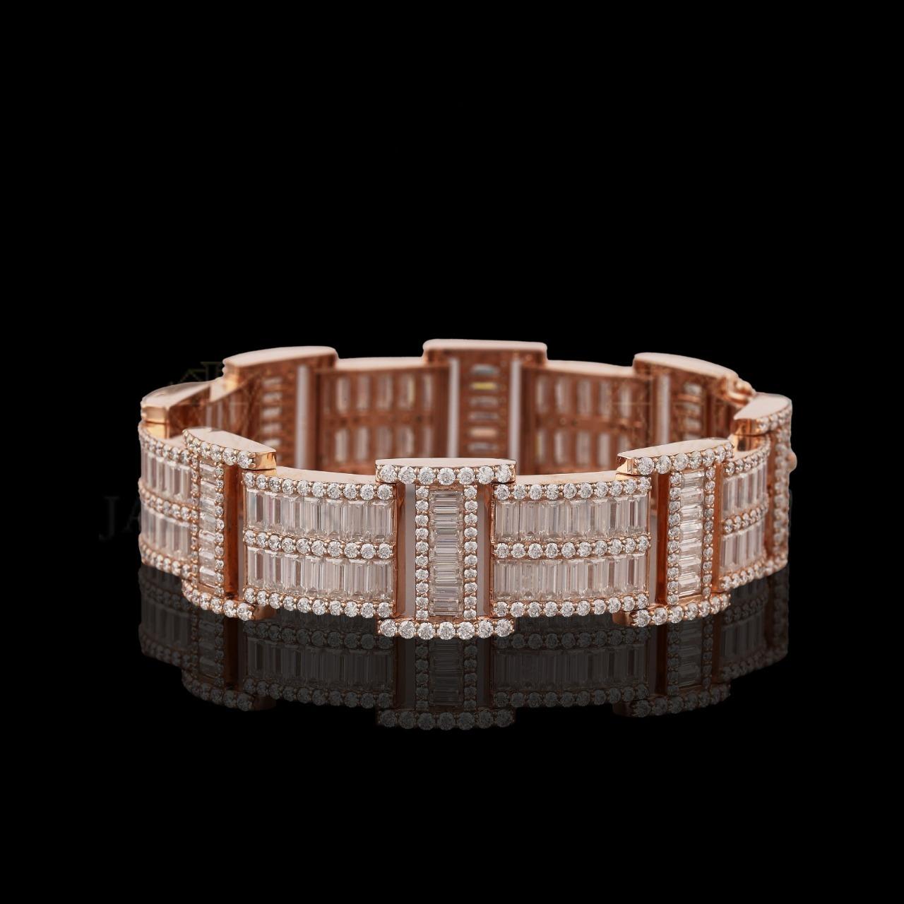 Rose Gold Baguette Moissanite Bracelet Fully Iced Out Luxury Link Design