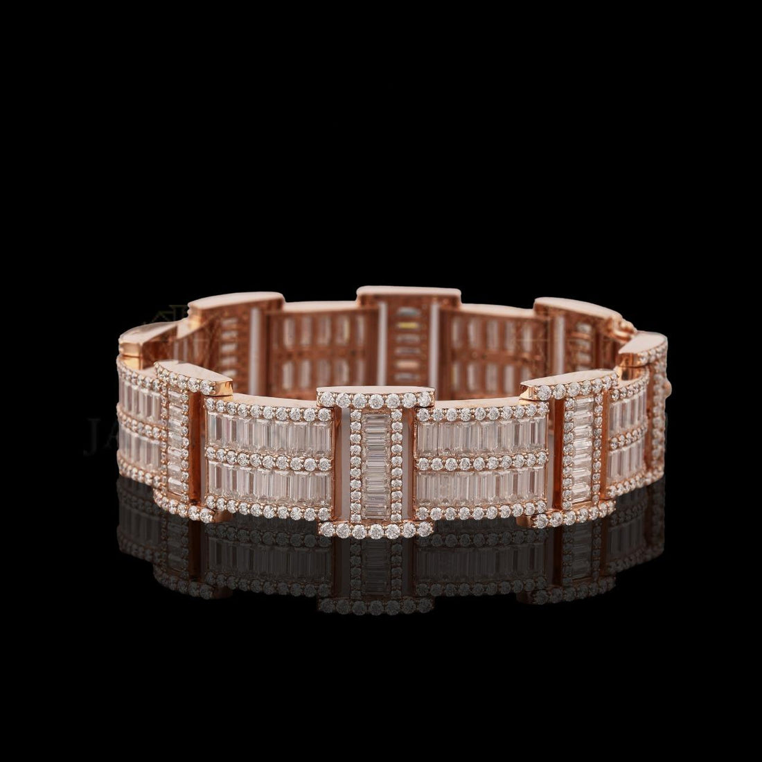 Rose Gold Baguette Moissanite Bracelet Fully Iced Out Luxury Link Design