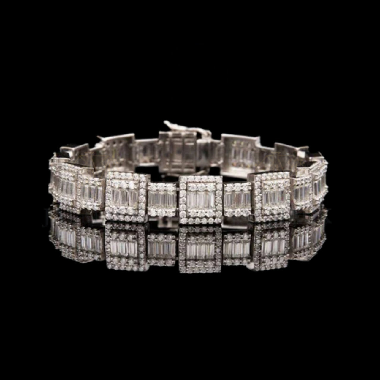 Silver Baguette Moissanite Link Bracelet VVS1 D Colour Fully Iced Out