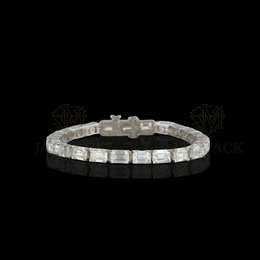 Emerald Cut Moissanite Tennis Bracelet VVS1 D Color Silver