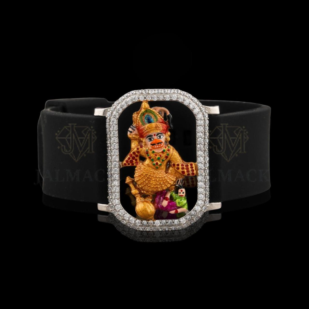 Silver Ganesha Moissanite Bracelet with White Silicone Strap Fully Iced Out