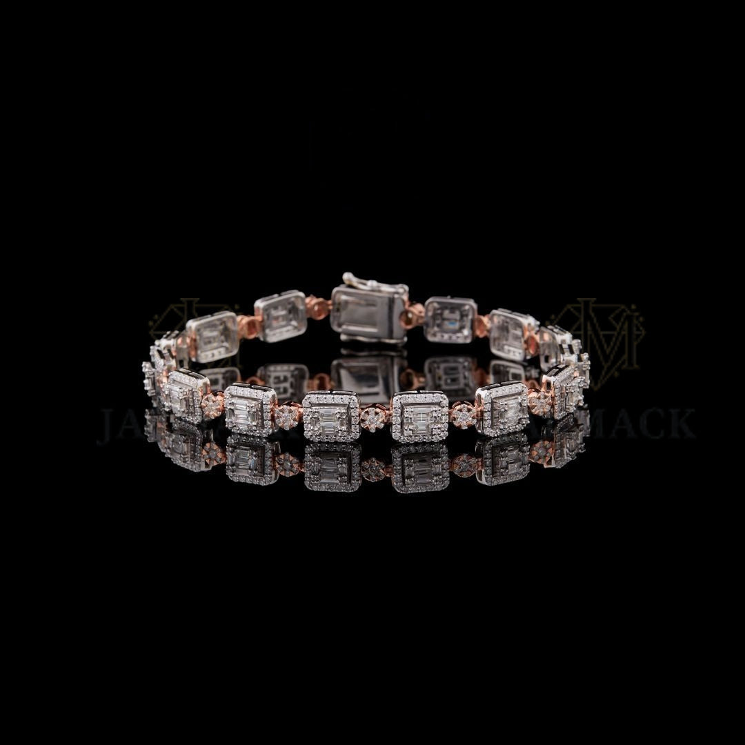 Two-Tone Asscher Moissanite Halo Bracelet Fully Iced Out