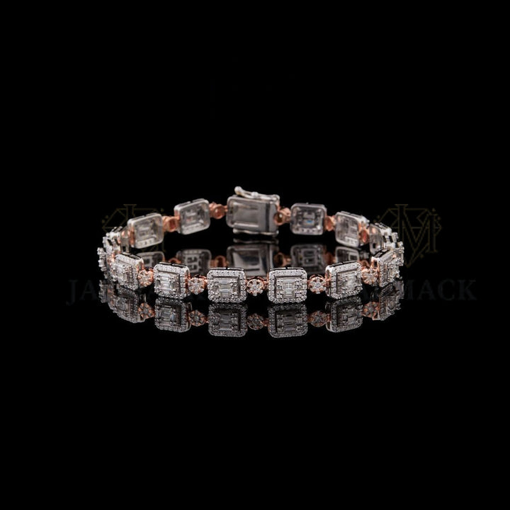 Two-Tone Asscher Moissanite Halo Bracelet Fully Iced Out