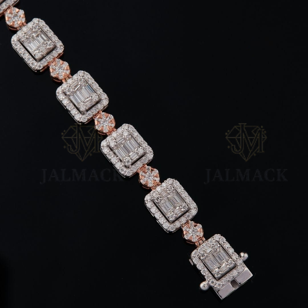 Two-Tone Asscher Moissanite Halo Bracelet Fully Iced Out