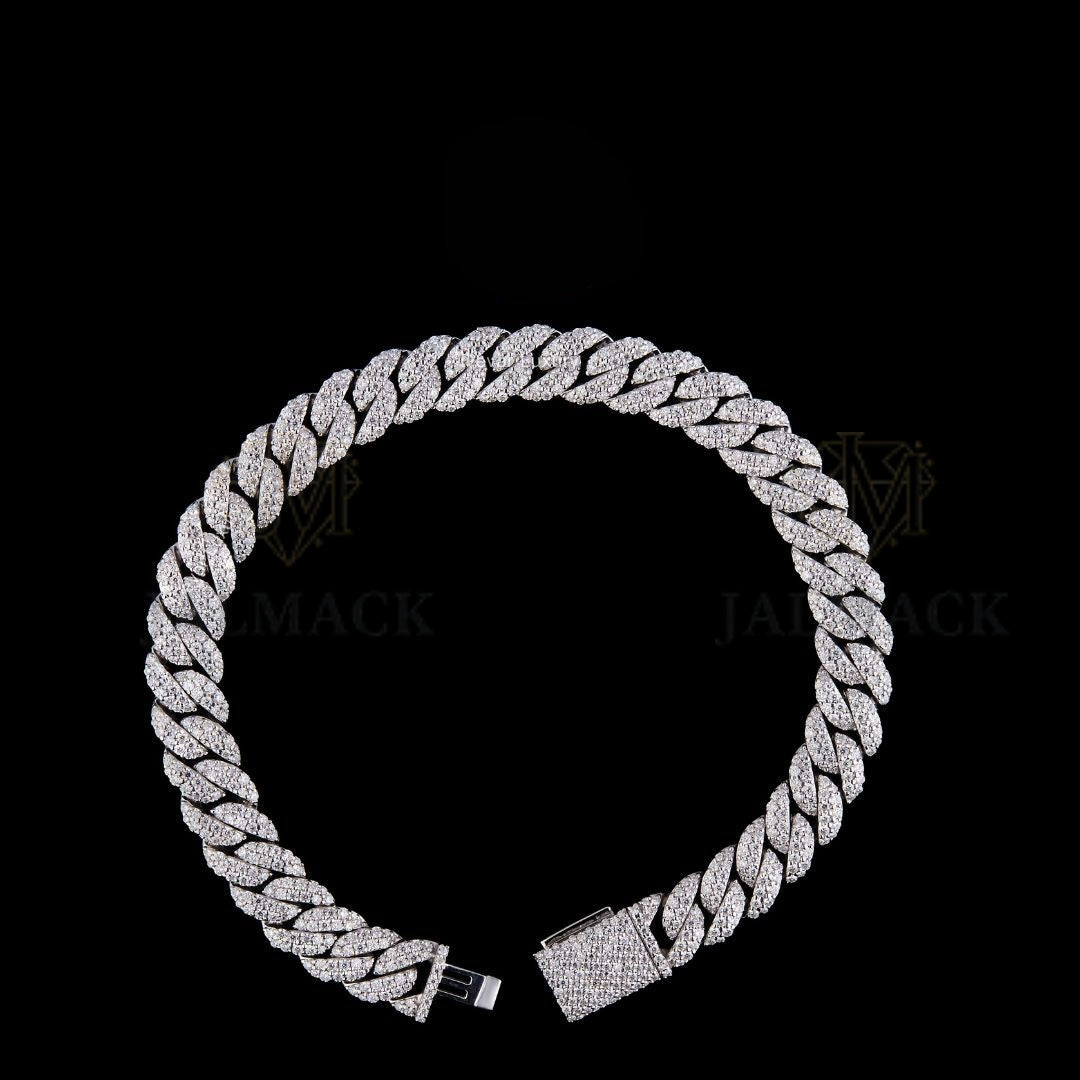 Silver Moissanite Miami Cuban Bracelet VVS1 D Colour Fully Iced Out