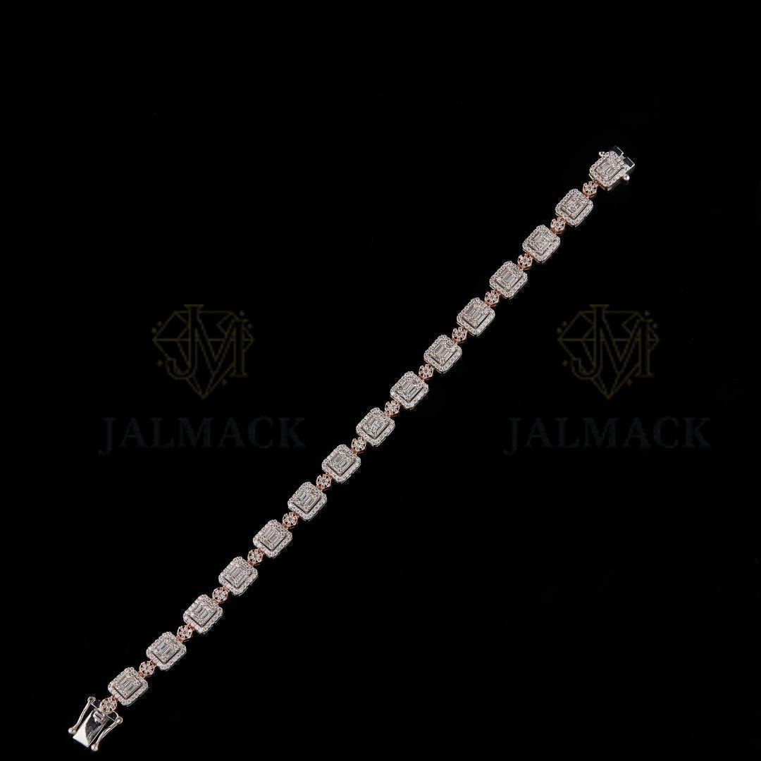 Two-Tone Asscher Moissanite Halo Bracelet Fully Iced Out