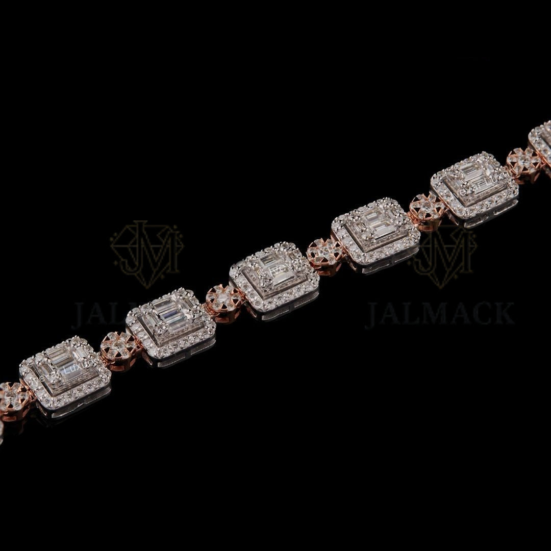 Two-Tone Square Baguette Moissanite Link Bracelet VVS1 D Color