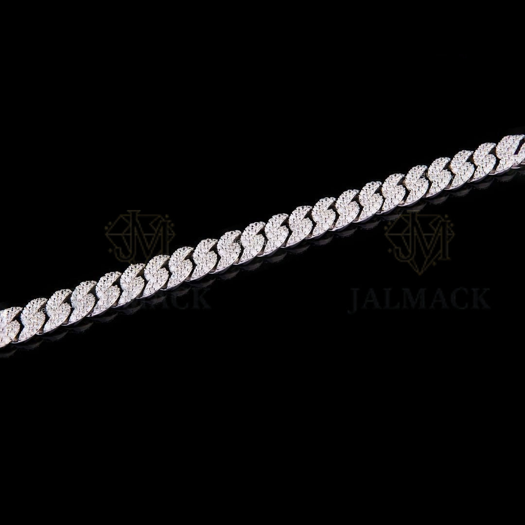 Fully Iced Moissanite Cuban Link Bracelet VVS1 D Color Silver