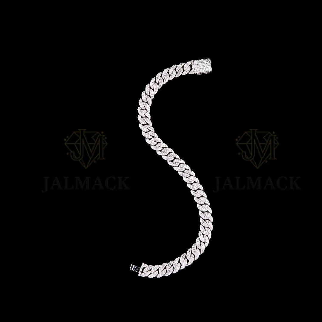 Fully Iced Moissanite Cuban Link Bracelet VVS1 D Color Silver