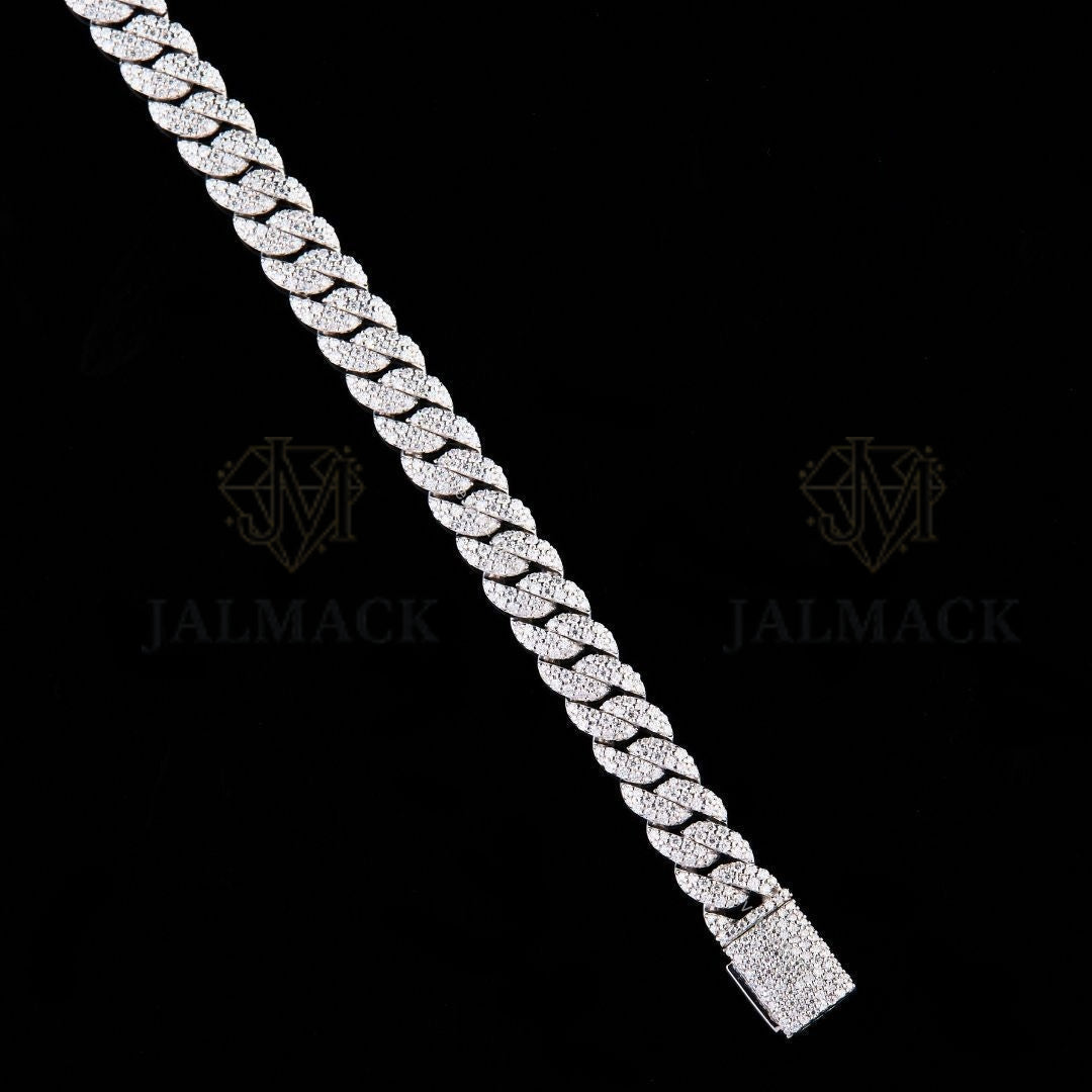 Fully Iced Moissanite Cuban Link Bracelet VVS1 D Color Silver