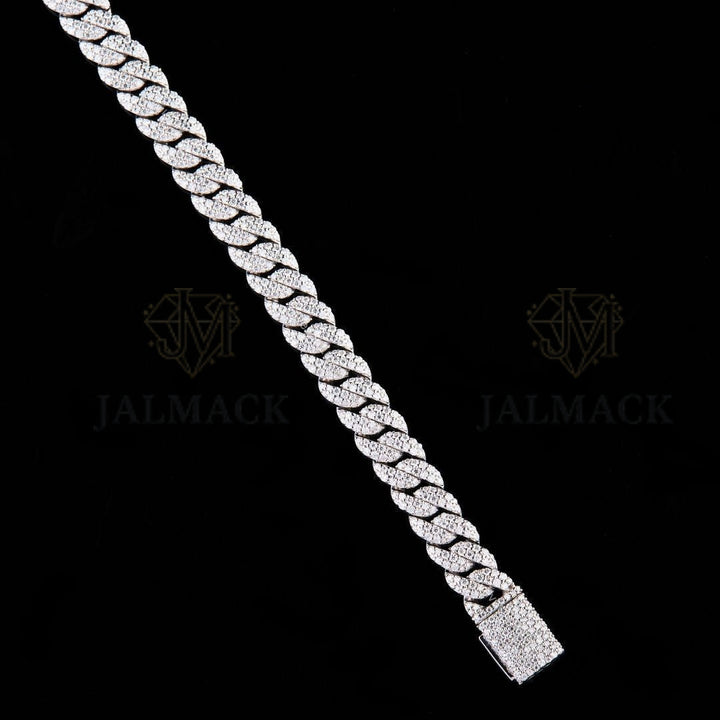Fully Iced Moissanite Cuban Link Bracelet VVS1 D Color Silver
