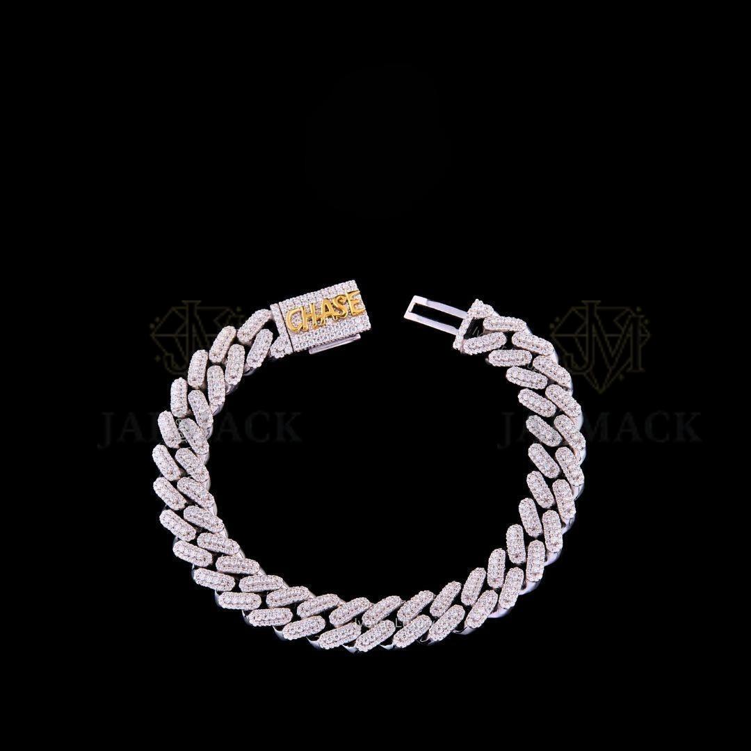 Custom Name Silver Moissanite Cuban Bracelet VVS1 Fully Iced Out