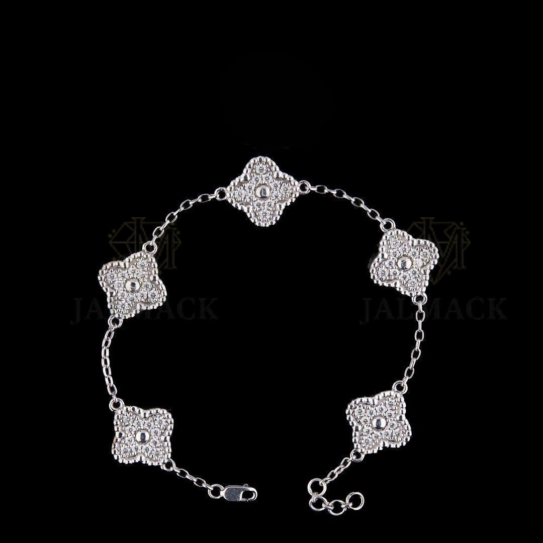 Silver Clover Moissanite Station Bracelet VVS1 D Color