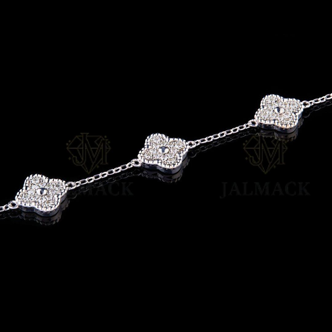Silver Clover Moissanite Station Bracelet VVS1 D Color