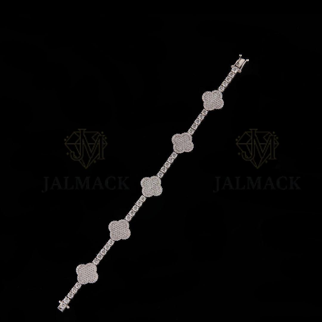 Silver Clover Moissanite Tennis Bracelet VVS1 D Color Fully Iced Out