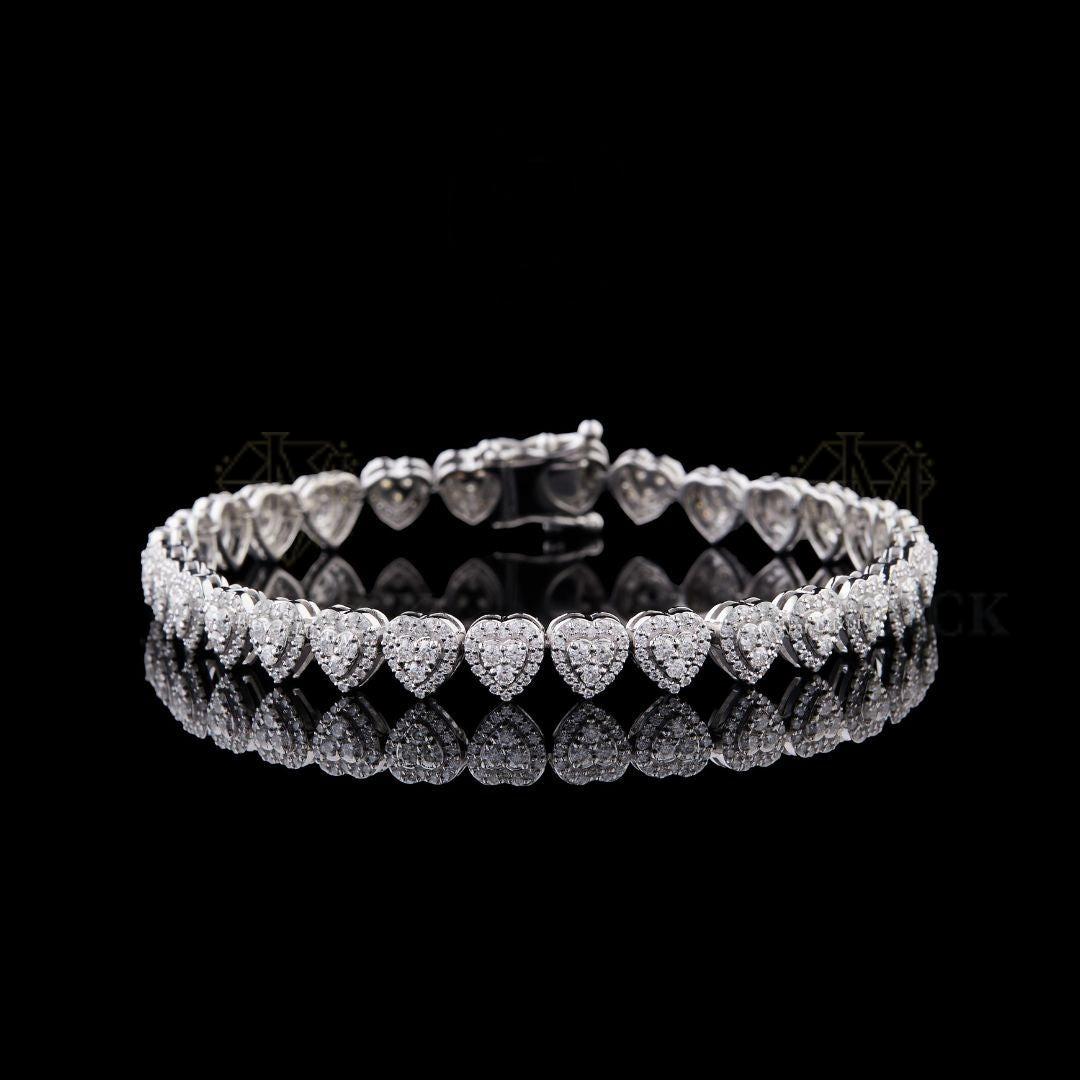 Silver Heart Moissanite Tennis Bracelet VVS1 D Color Fully Iced Out