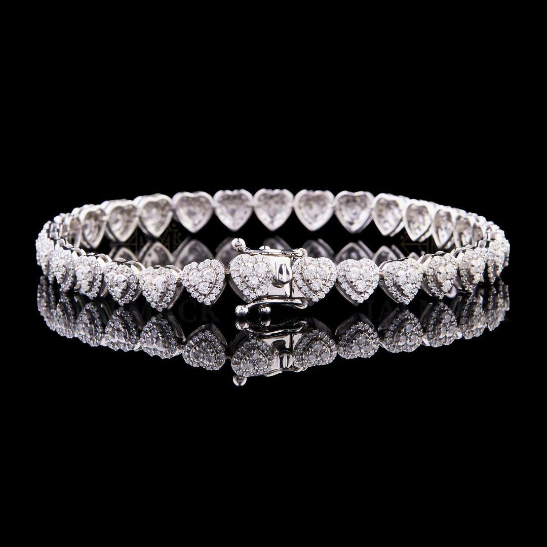 Silver Heart Moissanite Tennis Bracelet VVS1 D Color Fully Iced Out