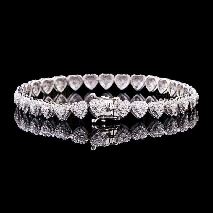 Silver Heart Moissanite Tennis Bracelet VVS1 D Color Fully Iced Out
