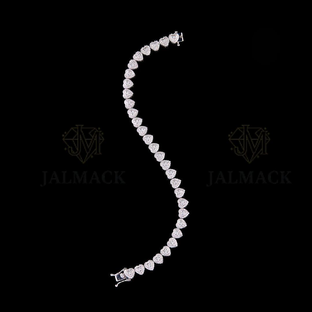 Silver Heart Moissanite Tennis Bracelet VVS1 D Color Fully Iced Out